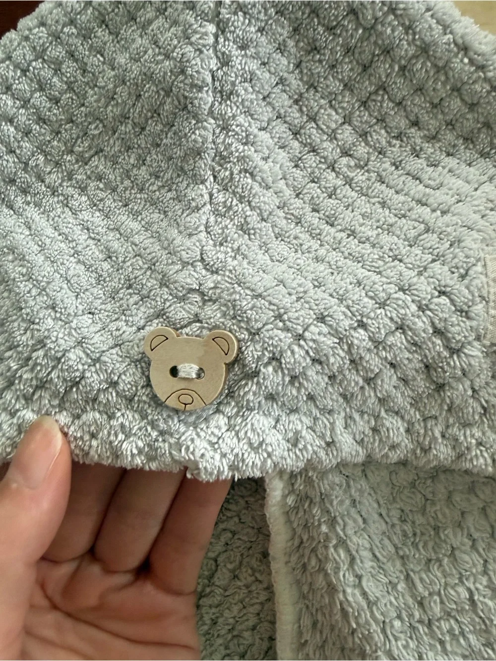Women Hooded hair dry Towel Wrap in Mint Green, white and grey
